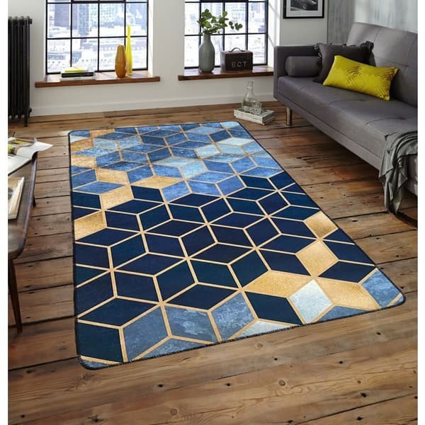 Vardagsrumsmatta LUXE Guld, Blå Mått - 120x180