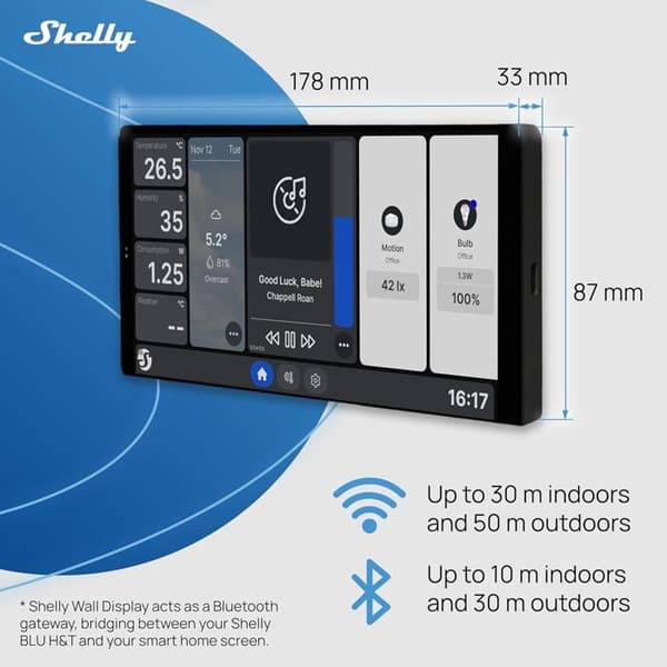 Smarta hemkontrollpanel - SHELLY - 6.95" - Wi-Fi - Termometer - Hygrometer - Svart