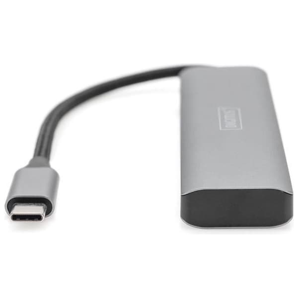 USB-C-hub 4 portar - DIGITUS - Aluminium - 5 Gbps - Plug & Play - Mörkgrå