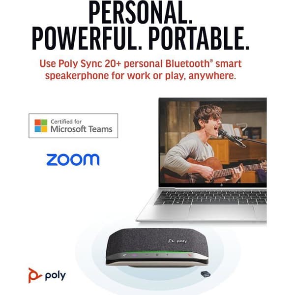 Bärbar Bluetooth-högtalare - POLY - Poly Sync 20+ - Bullerdämpning - USB-C - 20 timmars batteritid