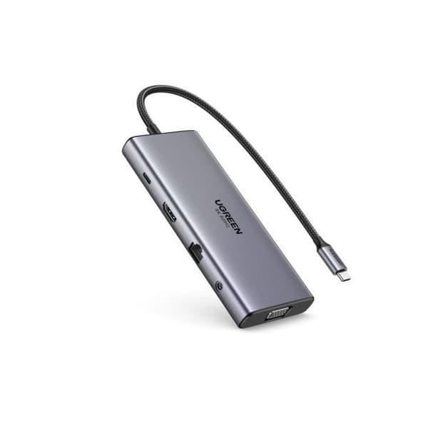 Hub Ugreen 11-i-1 USB-C 3xUSB-C 2xUSB-A HDMI VGA RJ45 SD TF 3.5mm Grå