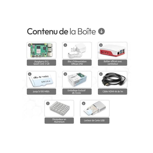 Barebones - db-tronic - Raspberry Pi 5 - 2 Go RAM - 64Go Edition - USB-C strömförsörjning 27 W
