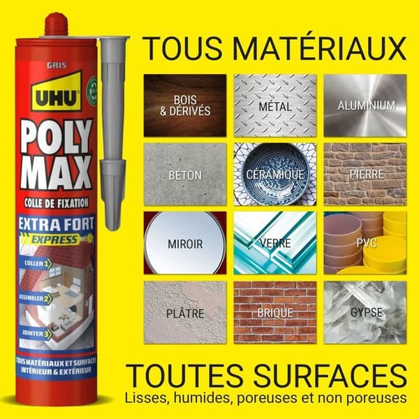 UHU Fäste och bygglim POLY MAX extra stark grå 425g