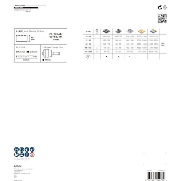 Coffret med hålsågar - Bosch - PRO Multi Material - 8 delar - Ø 20 till 114 mm - Power Change Plus