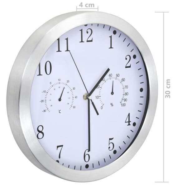 vidaXL Quartz Väggklocka Hygrometer Termometer Vit Kökspendel 50623