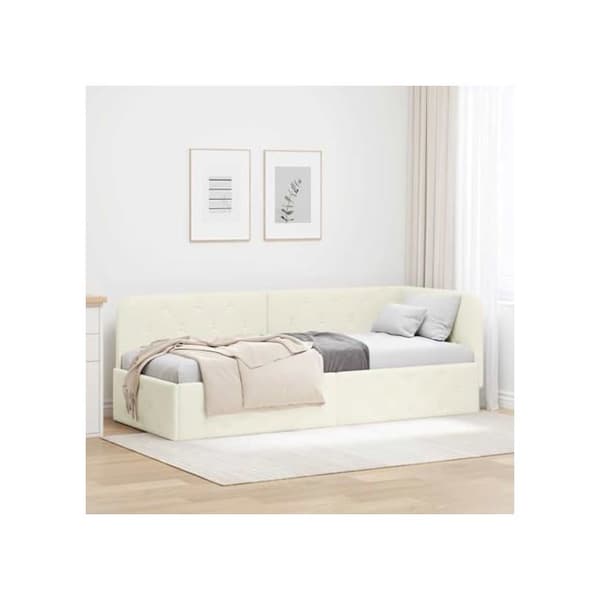 Vinkel sängram i sammet - vidaXL - 80x200 cm - Kräm - L-formad design - Mångsidig bäddsoffa