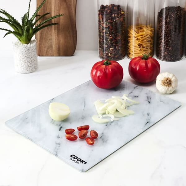 Skärbräda - Cook Concept - Glas - Marmor Effekt - Svart Och Vit