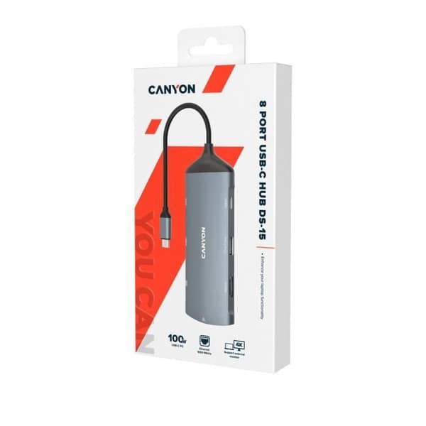 USB-hubb - CANYON - DS-15 - 5000 Mbit/s - HDMI - Gigabit Ethernet - Grå
