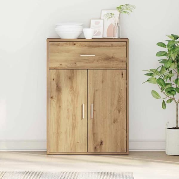 Modern rektangulär buffé - vidaXL - Hantverks-ek - 79x38x80 cm - Ingenjörsträ - 1 låda - 2 hyllor