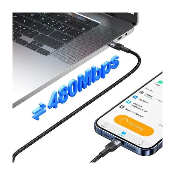 USB-C till USB-C-kabel USAMS 60 W, snabbladdning, stål