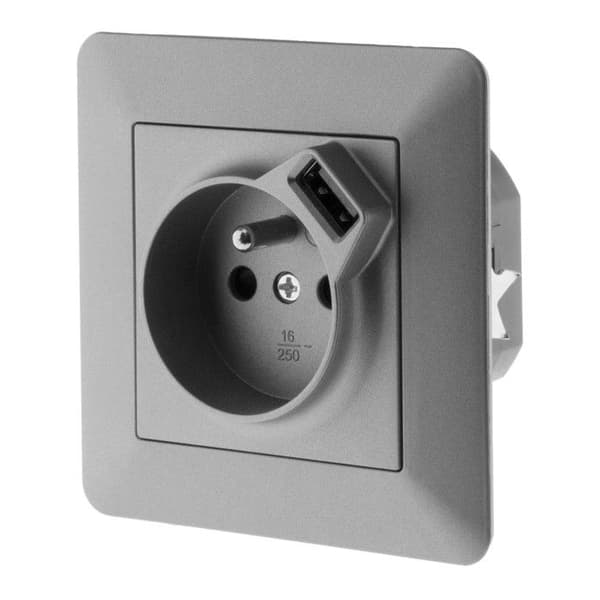 Prise 2P+T + USB 2,4A Artezo - titan - Zenitech