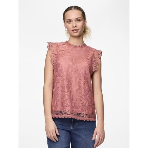 Långärmad spetslinne dam Pieces Olline – Rosa