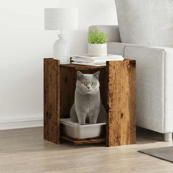 vidaXL Kattlåda möbel gammalt trä, ingenjörsträ 857749