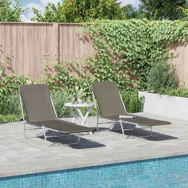Set med 2 hopfällbara solstolar - Grå - 56 x 182 x 24,5 cm