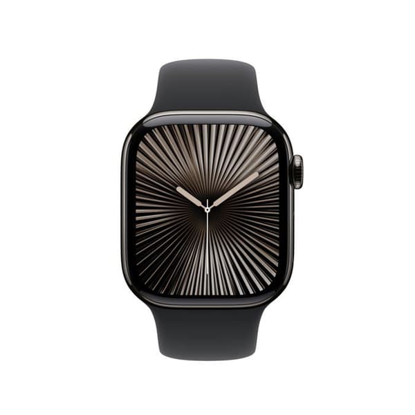 Smartwatch med 42mm skärm, kraftfull processor och svart armband.