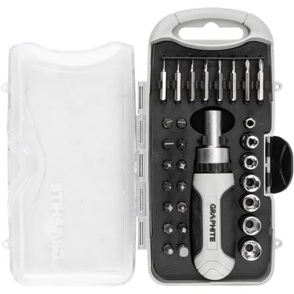GRAPHITE - Set med 30 precisionstillbehör med magnetisk ratchet 115 mm