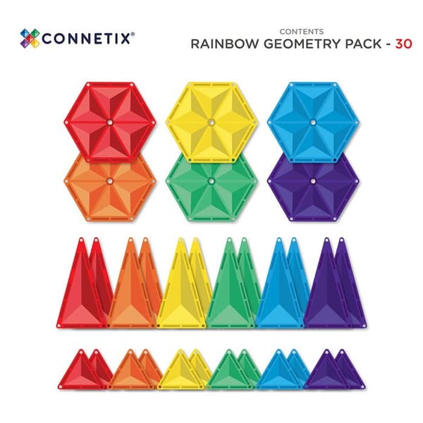 CONNETIX Byggplattor Magnetiska Regnbåge Geometripaket, 30 Bitar