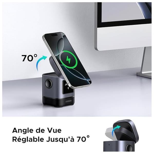 Laddstation 2 i 1 - UGREEN - Robot - Qi2 - Svart
