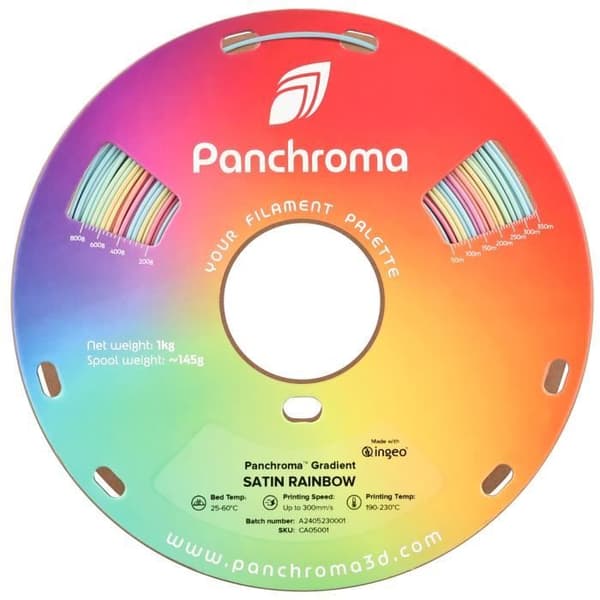 3D-utskriftsfilament - POLYMAKER - PolyTerra PLA - Satin Rainbow - Bioplast - 190-230°C