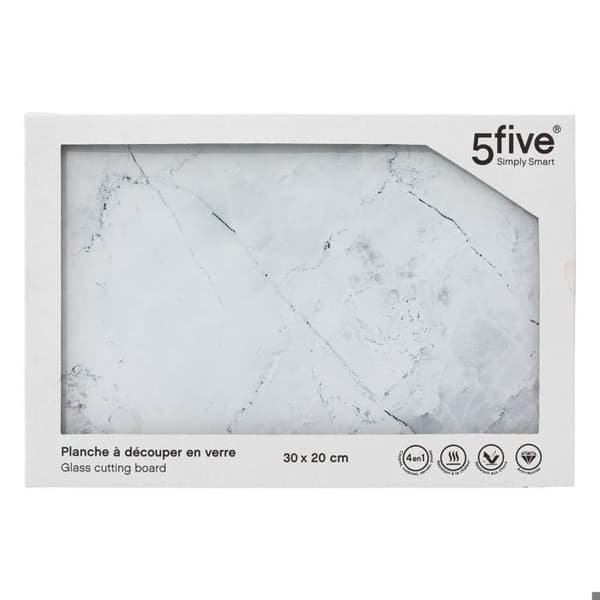 Skärbräda glas 30x20cm vit marmor effekt - 5 five simply smart