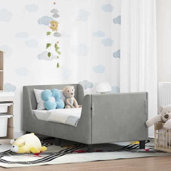 vidaXL Sängram för småbarn med nackdel, Ljusgrå, Modern rektangulär sängram, design i sammet 42010847