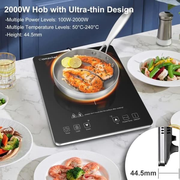 Plackinduktion - AMZCHEF - 2000W - Timer 3h - Säkerhetslås - Ultratunn design