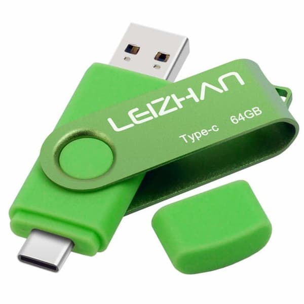 USB OTG - LEIZHAN - 64 Go - USB 3.0 Typ-C - Dual USB-A/Typ-C - Grön