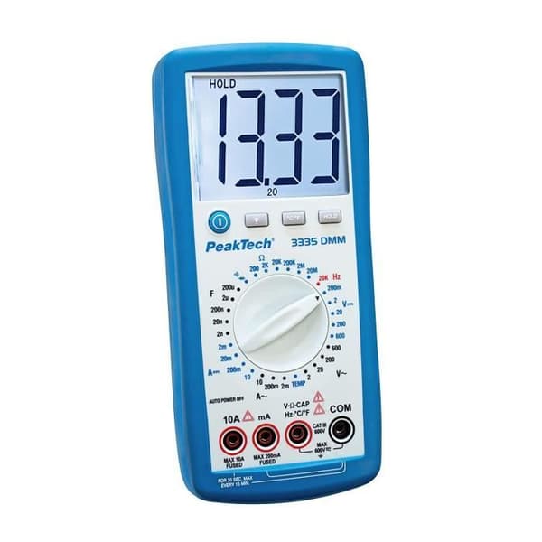 PeakTech 3335 digital multimeter med extra stor LCD-skärm, bärbar multimeter, voltmeter, spänningstestare