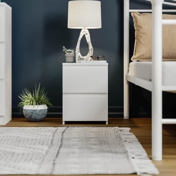 Sängbord - VIDA DESIGNS - Denver - 2 lådor - Vit - Nutida