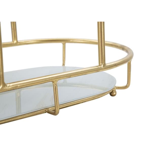 Förvaringsmöbel - Metall - Guld - 3 hyllor - Geometrisk design - Marmor effekt