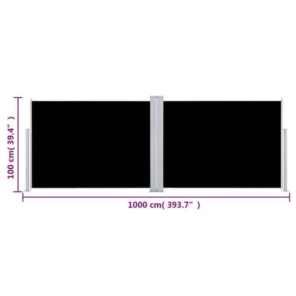 vidaXL Infällbar sidomarkis Svart 100 x 1000 cm