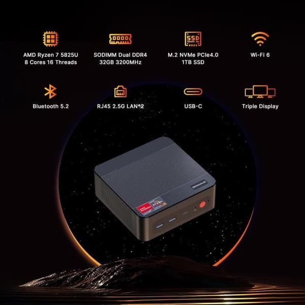 BOSGAME P4 Plus Mini PC Gamer AMD Ryzen 7 5825U Processor Windows 11 Pro