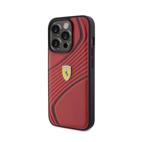 Mobilskal - Ferrari - iPhone 15 Pro - Röd - Naturläder - Repelskydd