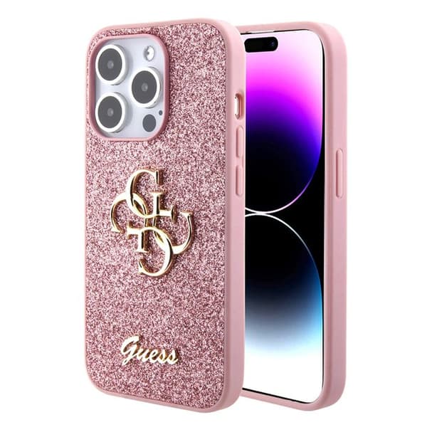 Coque för iPhone 15 Pro Max - Guess Glitter Script Big 4G (GUHCP15XHGG4SGP) - Rosé