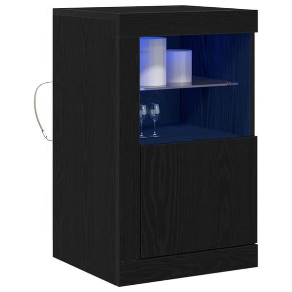 Buffé bas - Svart ek - 2 dörrar - Glashyllor - Integrerade LED-lampor