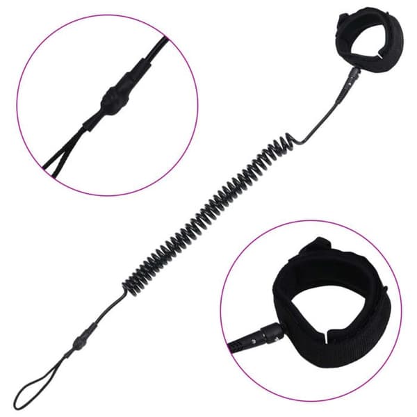 vidaXL Coiled SUP Leash Black 10 Inch