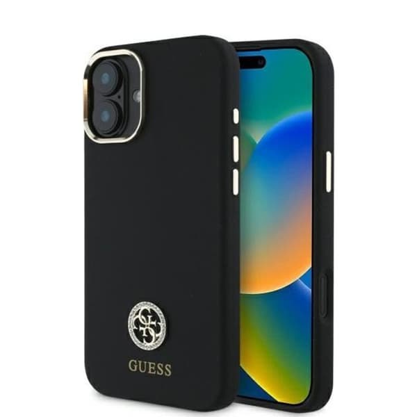 Guess Silikonfodral med Strass 4G för iPhone 16 - Svart