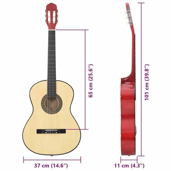 vidaXL Klassisk gitarr för nybörjare 4/4 39" Lärk 70106