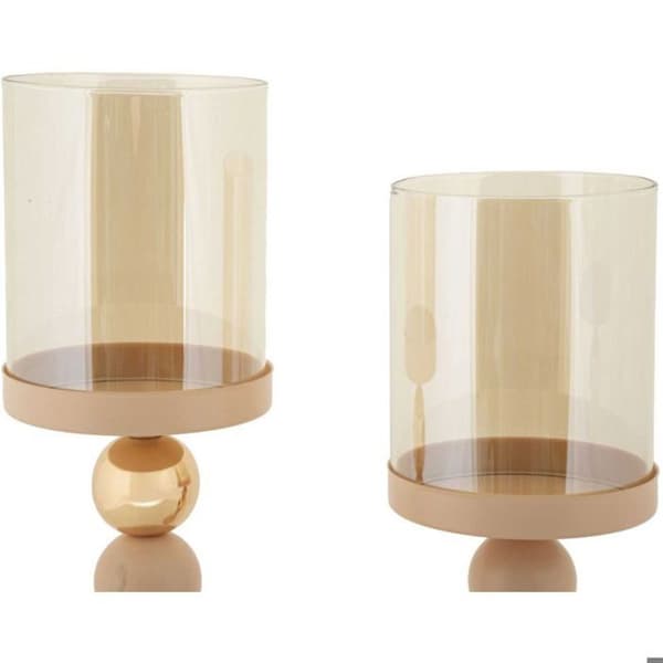 Metallljusstake Glaserad (2-pack) rosa och guld