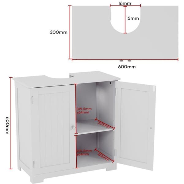 Priano underskåp 2 dörrar 60×60×30 cm vit – MDF, utskärning för handfat