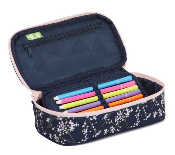 Pennfodral - SATCH - Schlamperbox - Svart/Rosé - Blomsterdesign - 100% polyester