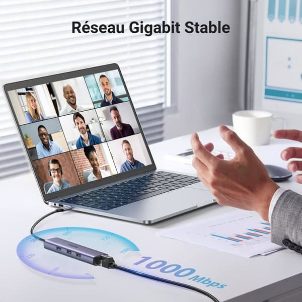 USB-C-adapter - UGREEN - CM475 - 3x USB 3.0 - RJ45 - USB-C PD - Grå