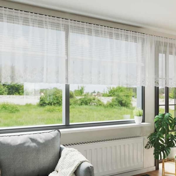 vidaXL Blommig Spetsgardin Vit 100 x 1200 cm Polyester 4107970