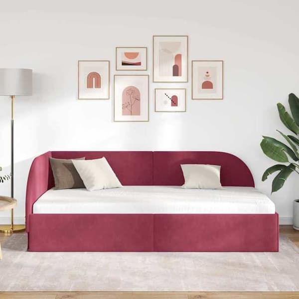 vidaXL Hörnsängram Bordeaux 90 cm x 200 cm Sammet 42016650