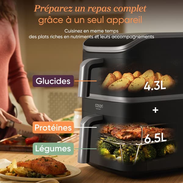 COSORI luftfritös - Turbo Tower™ - Kapacitet 10,8L - 2 korgar - 6 program - 2630W - Svart