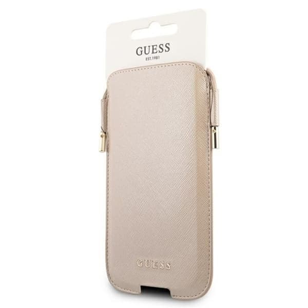 Guess Saffiano Pouch - Telefonväska S/M max 6,1" (guld)