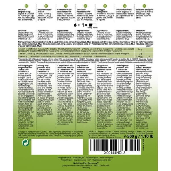 NUTRI-PLUS CREATINE MONOHYDRATE (CREAPURE®) - 500g pulver