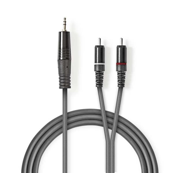 Ljudkabel - NEDIS - 3,5 mm hane - 2x RCA hanar - 3,0 m - Grå