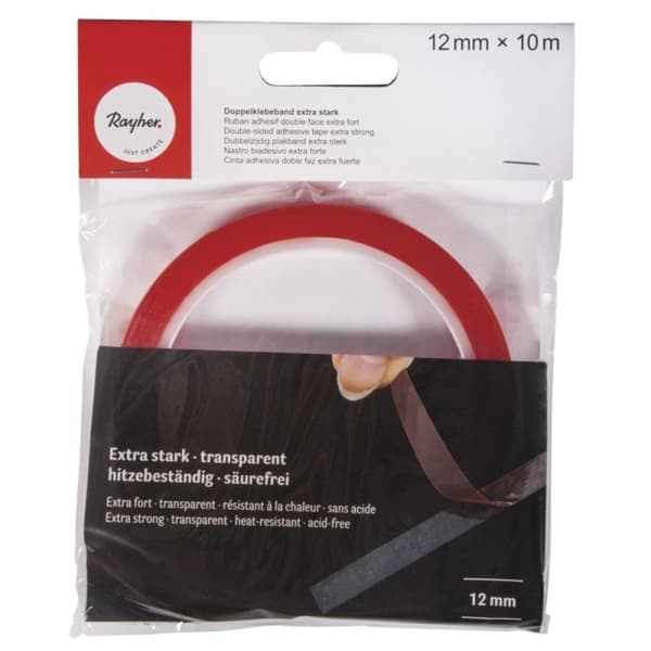 Dubbelhäftande tejp - RAYHER - 12mm - Transparent - Extra stark - 10m