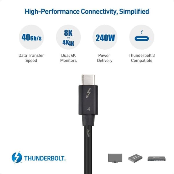 Thunderbolt 4-kabel - Cable Matters - 107032-BLK-0.8m - 40 Gbps - USB-C - Kompatibel med 8K/4K